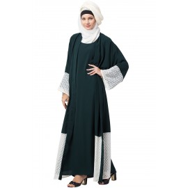 Nazneen Bottom and Sleeve embroidered fabric with extra Jacket at front Abaya