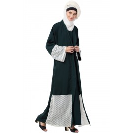 Nazneen Bottom and Sleeve embroidered fabric with extra Jacket at front Abaya