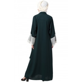 Nazneen Bottom and Sleeve embroidered fabric with extra Jacket at front Abaya