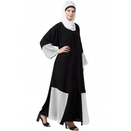 Nazneen Bottom and Sleeve embroidered fabric with extra Jacket at front Abaya