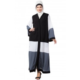 Nazneen Front Open Black/Grey/White Panels Dubai Kaftan