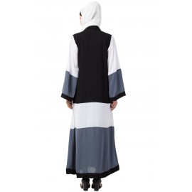 Nazneen Front Open Black/Grey/White Panels Dubai Kaftan