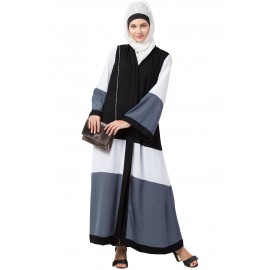 Nazneen Front Open Black/Grey/White Panels Dubai Kaftan