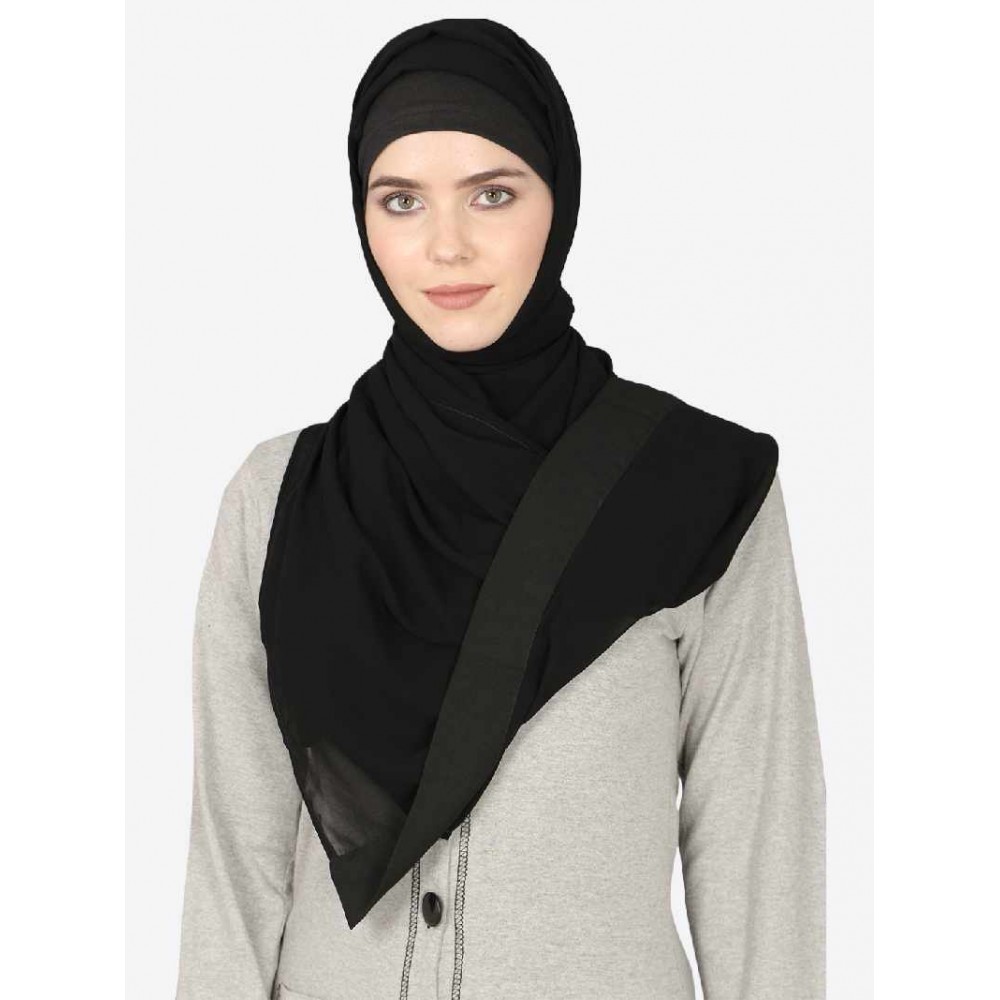 Nazneen Black Band Plain  Black Hijab