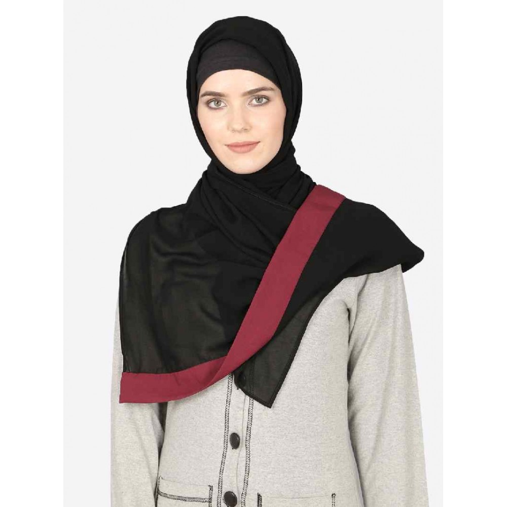 Nazneen Maroon Band Plain Black Hijab 