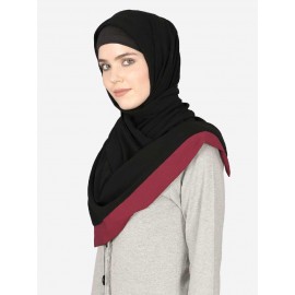 Nazneen Maroon Band Plain Black Hijab 