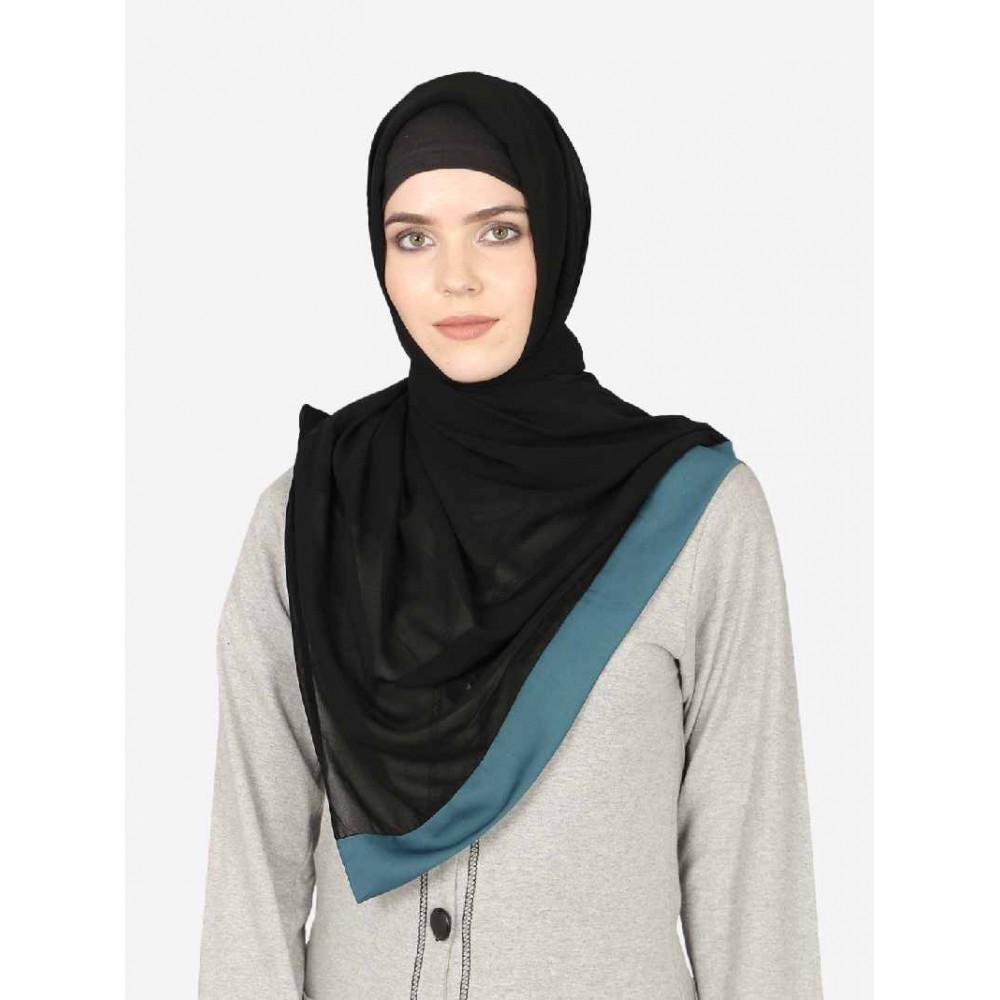 Nazneen Teal Band Plain Black Hijab