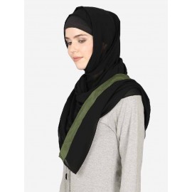 Nazneen Olive Green Band Plain Black Hijab