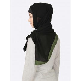 Nazneen Olive Green Band Plain Black Hijab