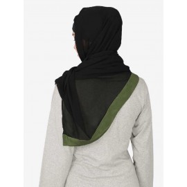 Nazneen Olive Green Band Plain Black Hijab