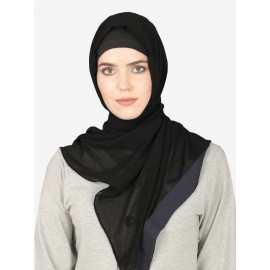 Nazneen Navy Blue Band Plain Black Hijab