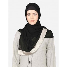 Nazneen Silver Band Plain Black Hijab