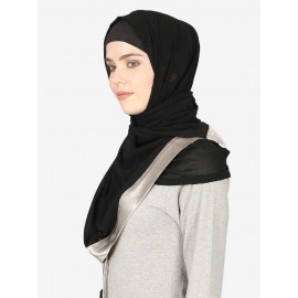 Nazneen Silver Band Plain Black Hijab