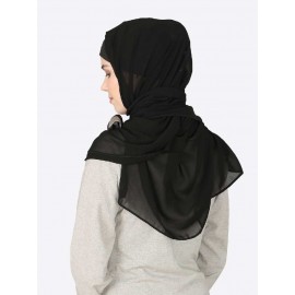 Nazneen Silver Band Plain Black Hijab