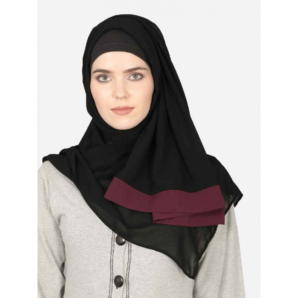 Nazneen Maroon Band Plain Black Hijab