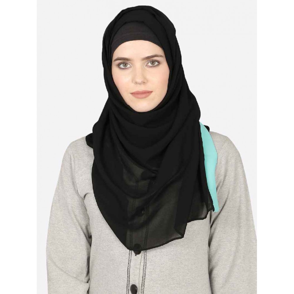 Nazneen Aqua Band Plain Black Hijab