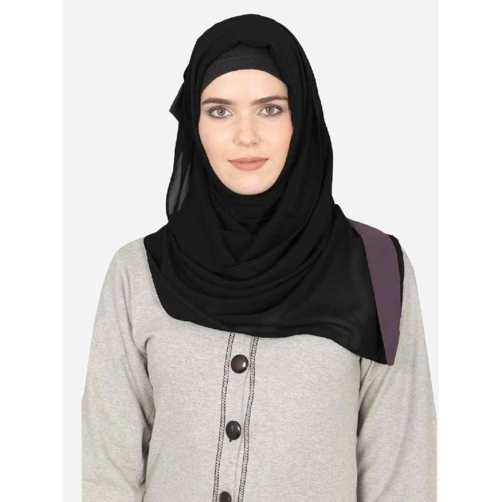 Nazneen Purple Band Plain Black Hijab