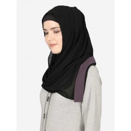 Nazneen Purple Band Plain Black Hijab