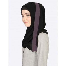 Nazneen Purple Band Plain Black Hijab