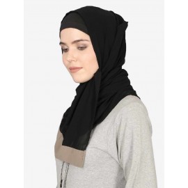 Nazneen Khaki Band Plain Black Hijab