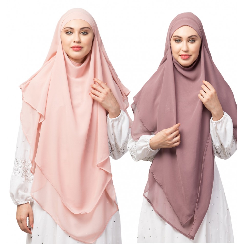Nazneen Pink & Mauve Pink  Triangle Tow Layers Tie At Back Ready To Wear Hijab Cum Naqab Combo pack of two