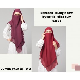 Nazneen Plum & Maroon Triangle Tow Layers Tie At Back Ready To Wear Hijab Cum Naqab Combo pack of two                             