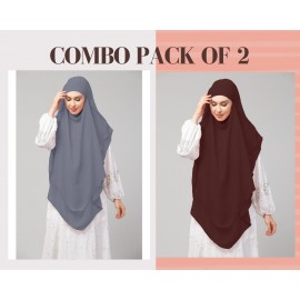 Nazneen Grey & Brown Triangle Tow Layers Tie At Back Ready To Wear Hijab Cum Naqab Combo pack of two                             