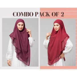 Nazneen Plum & Maroon Triangle Tow Layers Tie At Back Ready To Wear Hijab Cum Naqab Combo pack of two                             