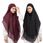 Nazneen Wine & Black Triangle Tow Layers Tie At Back Ready To Wear Hijab Cum Naqab Combo pack of two                             