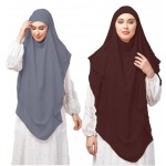 Nazneen Grey & Brown Triangle Tow Layers Tie At Back Ready To Wear Hijab Cum Naqab Combo pack of two                             