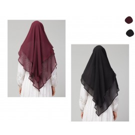 Nazneen Wine & Black Triangle Tow Layers Tie At Back Ready To Wear Hijab Cum Naqab Combo pack of two                             