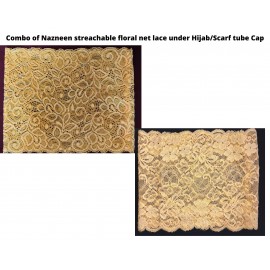 Nazneen stretchable floral net lace under Hijab/Scarf tube Cap Combo pack of 2 (YELLOW & BEIGE)