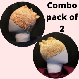 Nazneen stretchable floral net lace under Hijab/Scarf tube Cap Combo pack of 2 (YELLOW & BEIGE)
