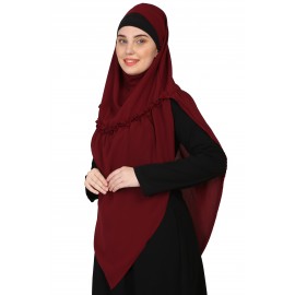 Nazneen Frill around shoulder, Triangle instant ready to wear tie at back Trendy Hijab (MAROON)