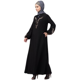 Nazneen Front and Sleeve Resham Embroidery Balloon Sleeve Abaya