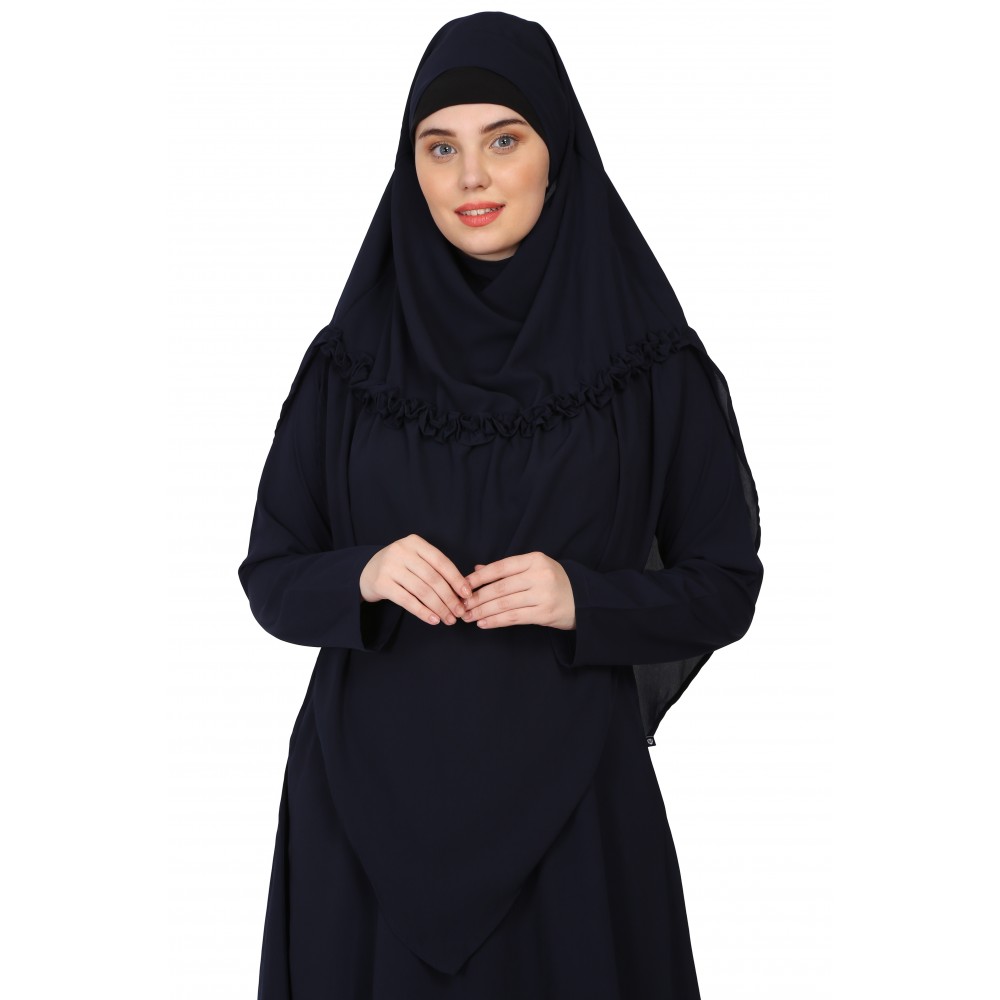 Nazneen Frill around shoulder, Triangle instant ready to wear tie at back Trendy Hijab