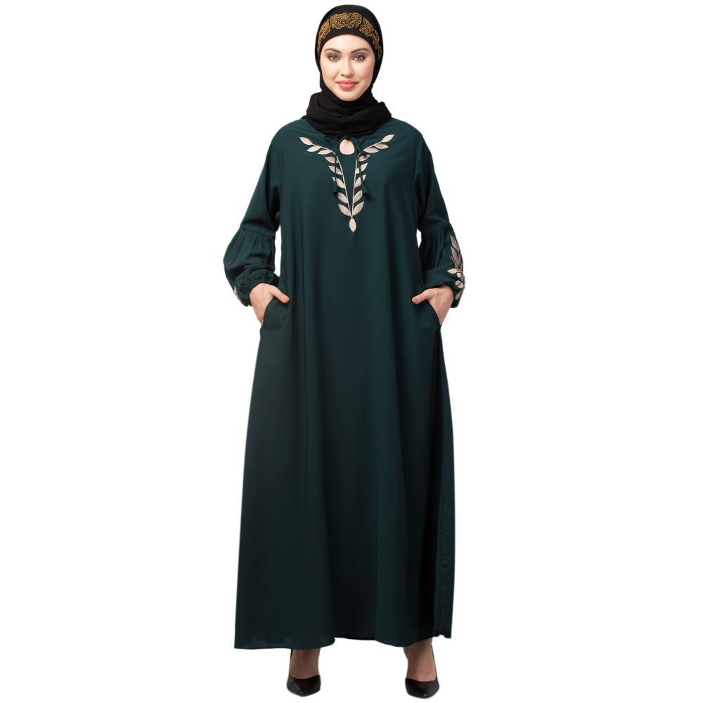 Nazneen Front and Sleeve Resham Embroidery Balloon Sleeve Abaya