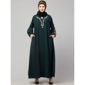 Nazneen Front and Sleeve Resham Embroidery Balloon Sleeve Abaya