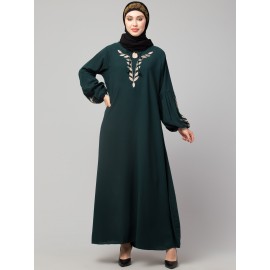 Nazneen Front and Sleeve Resham Embroidery Balloon Sleeve Abaya