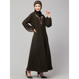 Nazneen Front and Sleeve Resham Embroidery Balloon Sleeve Abaya