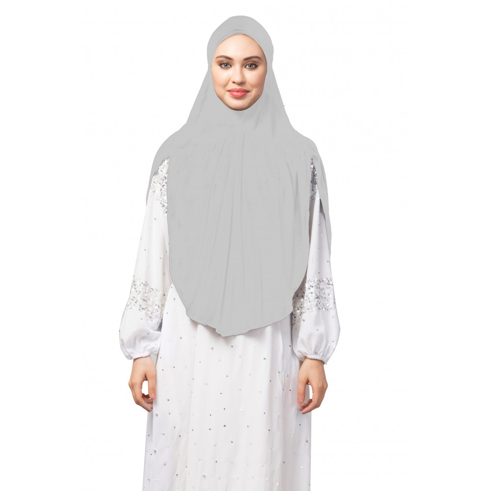 Nazneen Silver Grey gathered Instant Ready to Wear Prayer Hijab