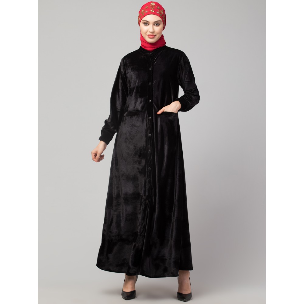 Nazneen Front open Coat pocket Velvet casual Abaya