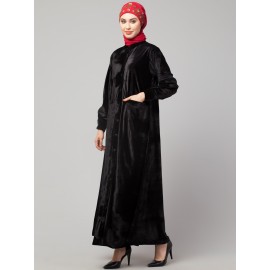 Nazneen Front open Coat pocket Velvet casual Abaya