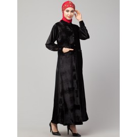 Nazneen Front open Coat pocket Velvet casual Abaya