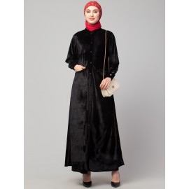 Nazneen Front open Coat pocket Velvet casual Abaya