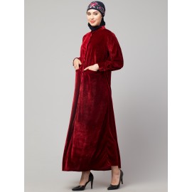 Nazneen Front open Coat pocket Velvet casual Abaya