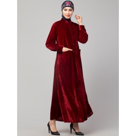 Nazneen Front open Coat pocket Velvet casual Abaya