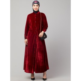 Nazneen Front open Coat pocket Velvet casual Abaya