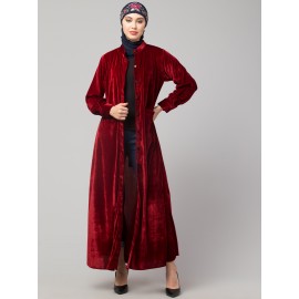 Nazneen Front open Coat pocket Velvet casual Abaya