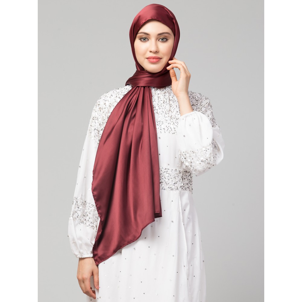 Nazneen Scarlet Maroon Royal Touch Silky Shiny Solid Hijab